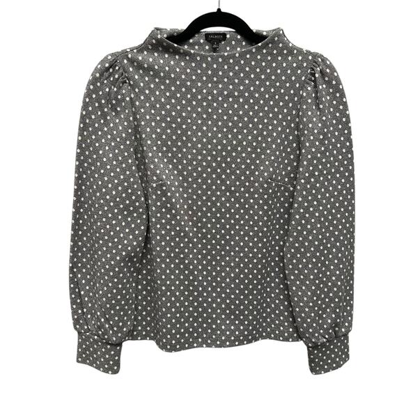 NWT Talbots Metallic Gray & White Polka Dot Puff Sleeve Top Womens Small - Picture 2 of 6